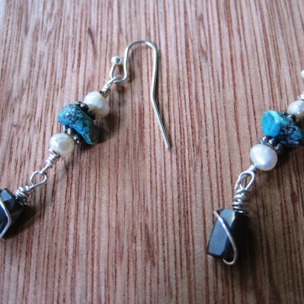 TM Art., Silver Pl turq, pearl + earrings magnetic